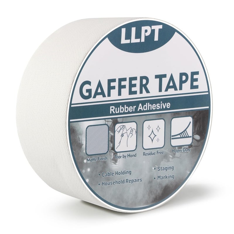 LLPT Gaffers Tape Professional Grade White 2" x 16.5 Yards Matte Non Reflective Easy Tear Residue Free Heavy Duty Gaffing Tape for Cords Photography (PGT51WT) - Image 1